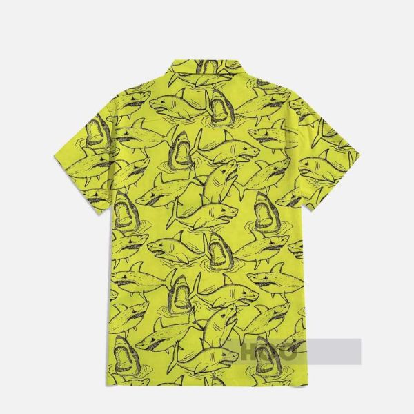 Yellow Green Hawaiian Hand-Painted Sharks Hawaiian Shirt