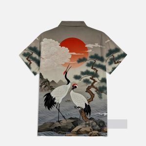 Mysterious Orient Cranes And Pine Trees Hawaiian Shirt1