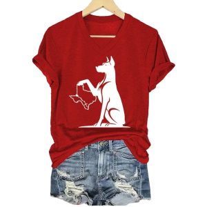 Womens Texas Animal Protection Print Casual V Neck T Shirt2