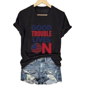 Women’s Good Trouble Lives On Print V-Neck T-Shirt