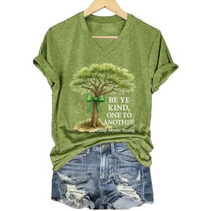 Retro Texas Strong Green Bow Cross Be Ye Kind One to Another Camp Mystic Strong Print T Shirt