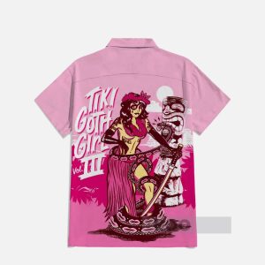 Pink Hawaiian Tiki Beauty And Snake Poster Hawaiian Shirt1