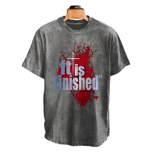 Mens Bloody Cross Jesus Said It Is Finished Print Crew Neck T Shirt1