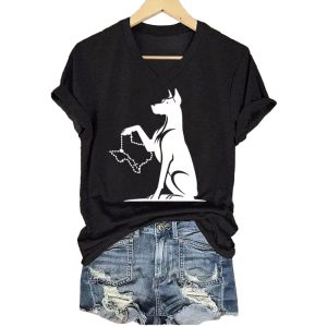 Womens Texas Animal Protection Print Casual V Neck T Shirt1