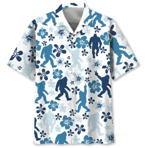 Funny Bigfoot Hibiscus Blue Hawaiian Shirt1