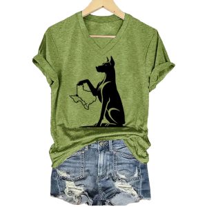 Womens Texas Animal Protection Print Casual V Neck T Shirt3