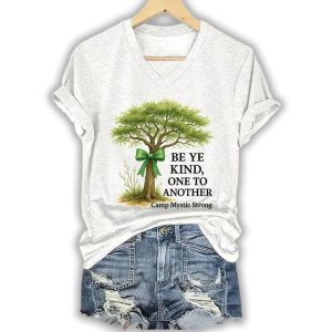 Retro Texas Strong Green Bow Cross Be Ye Kind One to Another Camp Mystic Strong Print T Shirt1