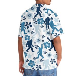 Funny Bigfoot Hibiscus Blue Hawaiian Shirt4