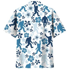 Funny Bigfoot Hibiscus Blue Hawaiian Shirt2