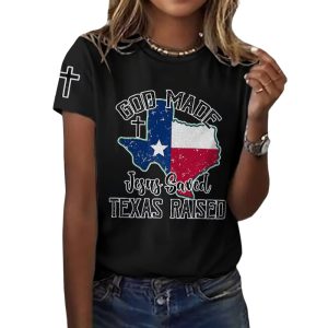 Retro Texas Strong God Made Jesus Saved Texas Print T Shirt1