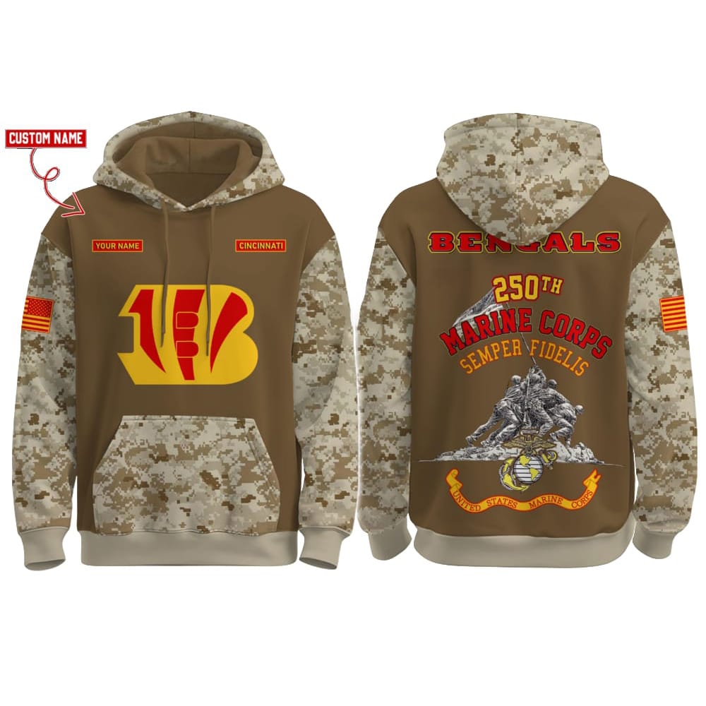 2025 Bengals US Marine Corps 250th Year Anniversary Hoodie 2025 Bengals US Marine Corps 250th Year Anniversary Hoodie