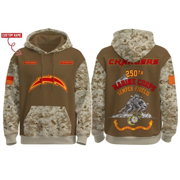 2025 Chargers US Marine Corps 250th Year Anniversary Hoodie
