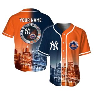 Mets x Yankees Skyline Customized Baseball Jersey