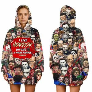 I Like Horror Movies And Maybe 3 People Halloween Blanket Hoodie2