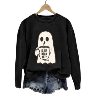 Halloween Is He Dead Yet Ghost Print Casual Sweatshirt2 1
