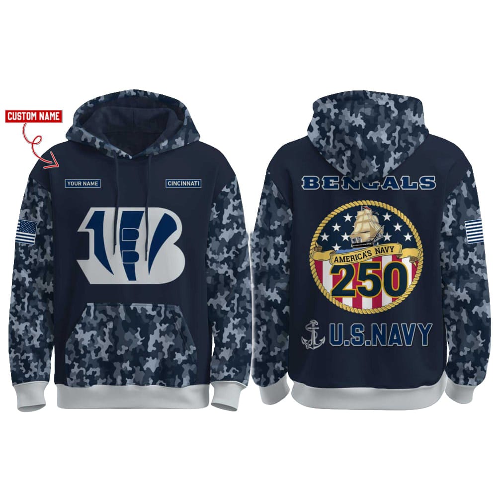 Bengals US Navy 250th Birthday Celebration Hoodie 2025 Bengals US Navy 250th Birthday Celebration Hoodie 2025
