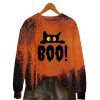 Black Cat Boo Halloween Print Sweatshirt