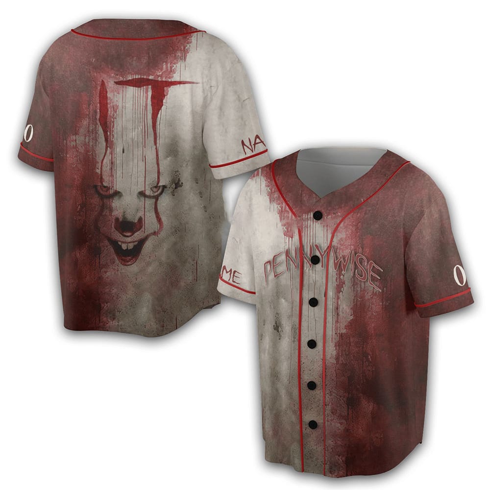 Bloody Pennywise Halloween Personalized Baseball Jersey Bloody Pennywise Halloween Personalized Baseball Jersey