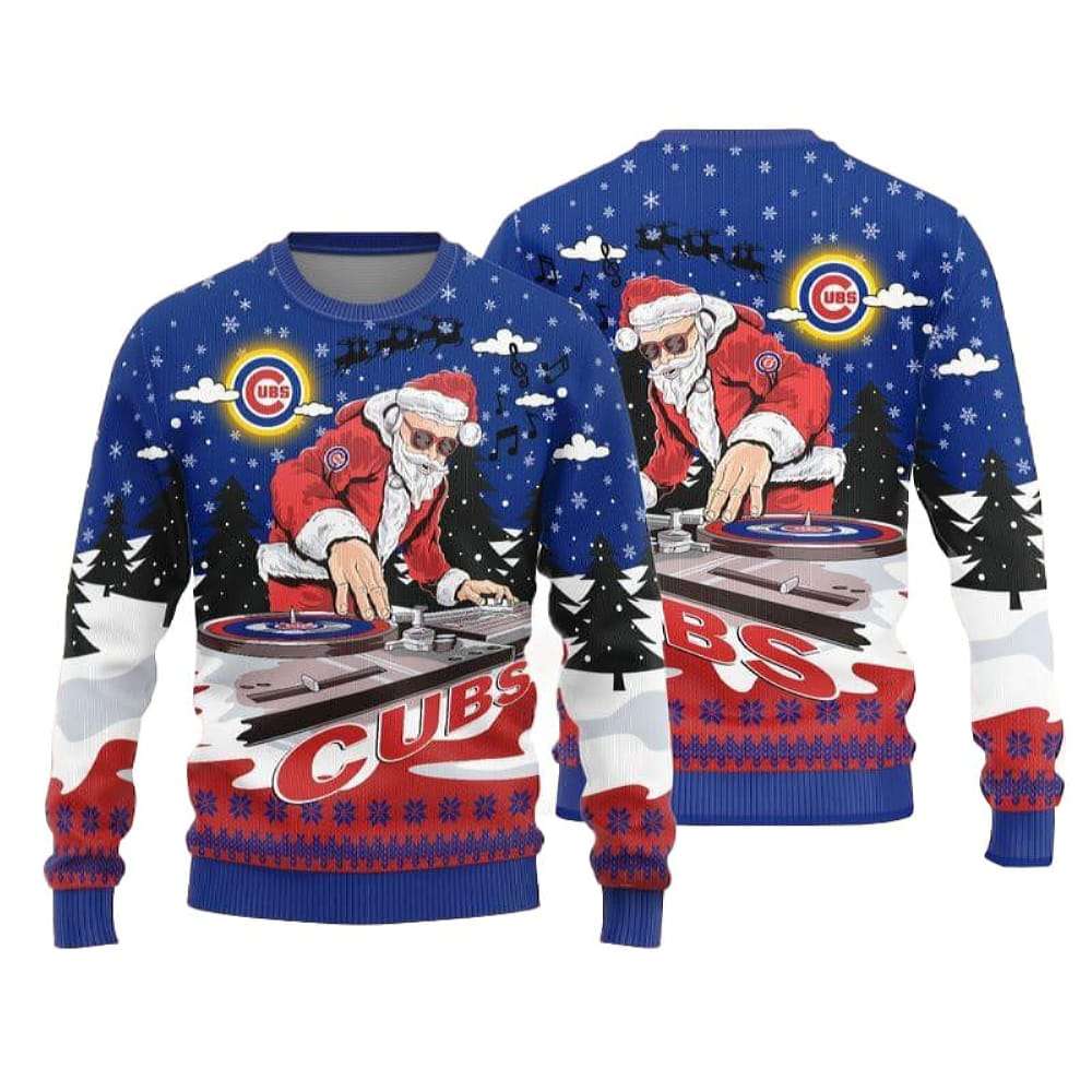 Cubs Funny DJ Santa Ugly Christmas Sweater Cubs Funny DJ Santa Ugly Christmas Sweater