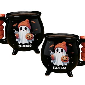 Personalized Cute Ghost Boo Halloween Cauldron Mug1