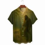 Forest Bigfoot Footprints Print Men's Pocket Short Sleeve Shirts