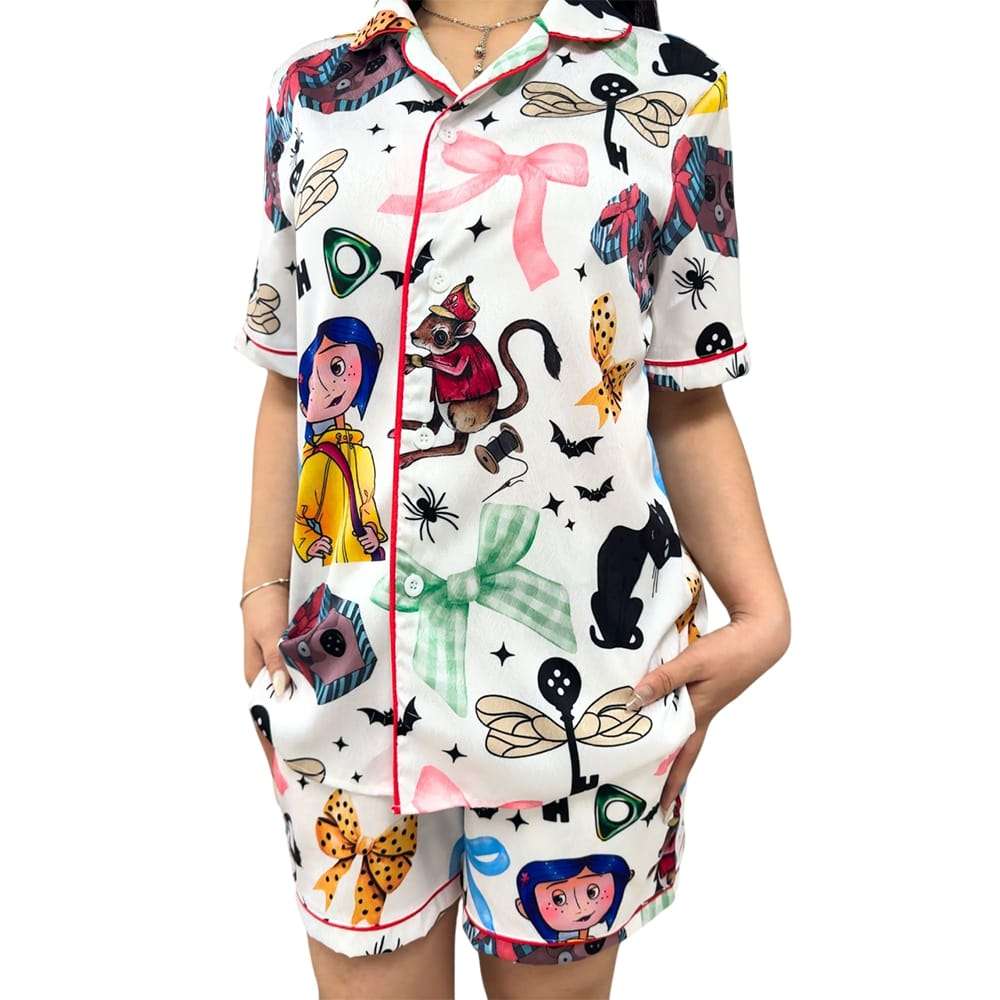Halloween Coraline Satin Pajamas Set Halloween Coraline Satin Pajamas Set