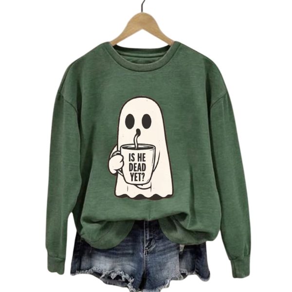 Halloween Is He Dead Yet Ghost Print Casual Sweatshirt
