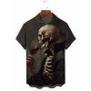 Halloween Skull Drinking Red Wine Print Men’s Pocket Short Sleeve Shirts