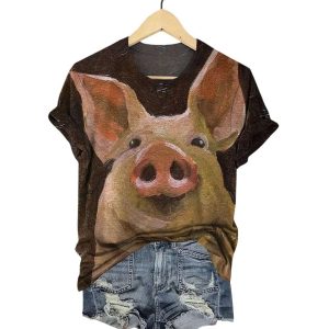 Vintage Pig Print Short Sleeves T-shirt