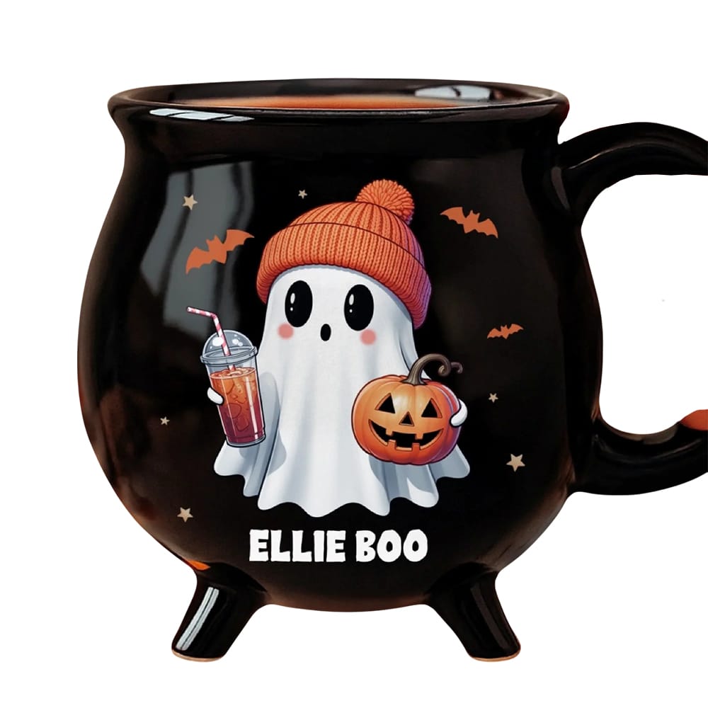Personalized Cute Ghost Boo Halloween Cauldron Mug Personalized Cute Ghost Boo Halloween Cauldron Mug