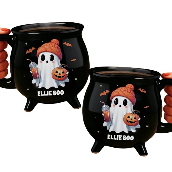 Personalized Cute Ghost Boo Halloween Cauldron Mug