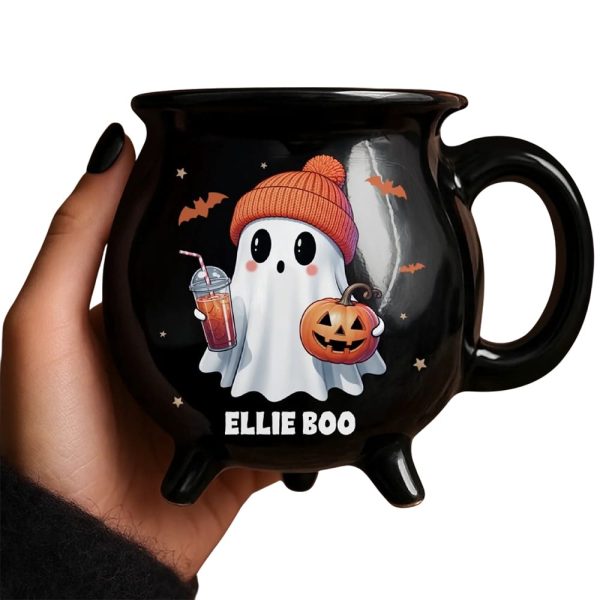 Personalized Cute Ghost Boo Halloween Cauldron Mug