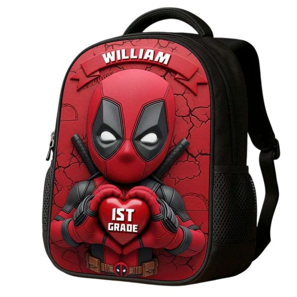 Personalized Deadpool Red Warrior Themed School Bag