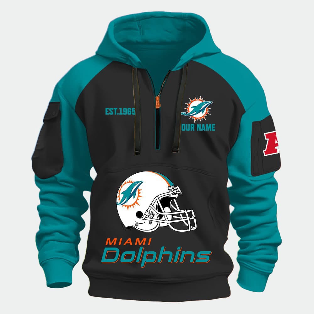 Personalized Dolphins Est 1965 Quarter Zip Hoodie Personalized Dolphins Est 1965 Quarter Zip Hoodie
