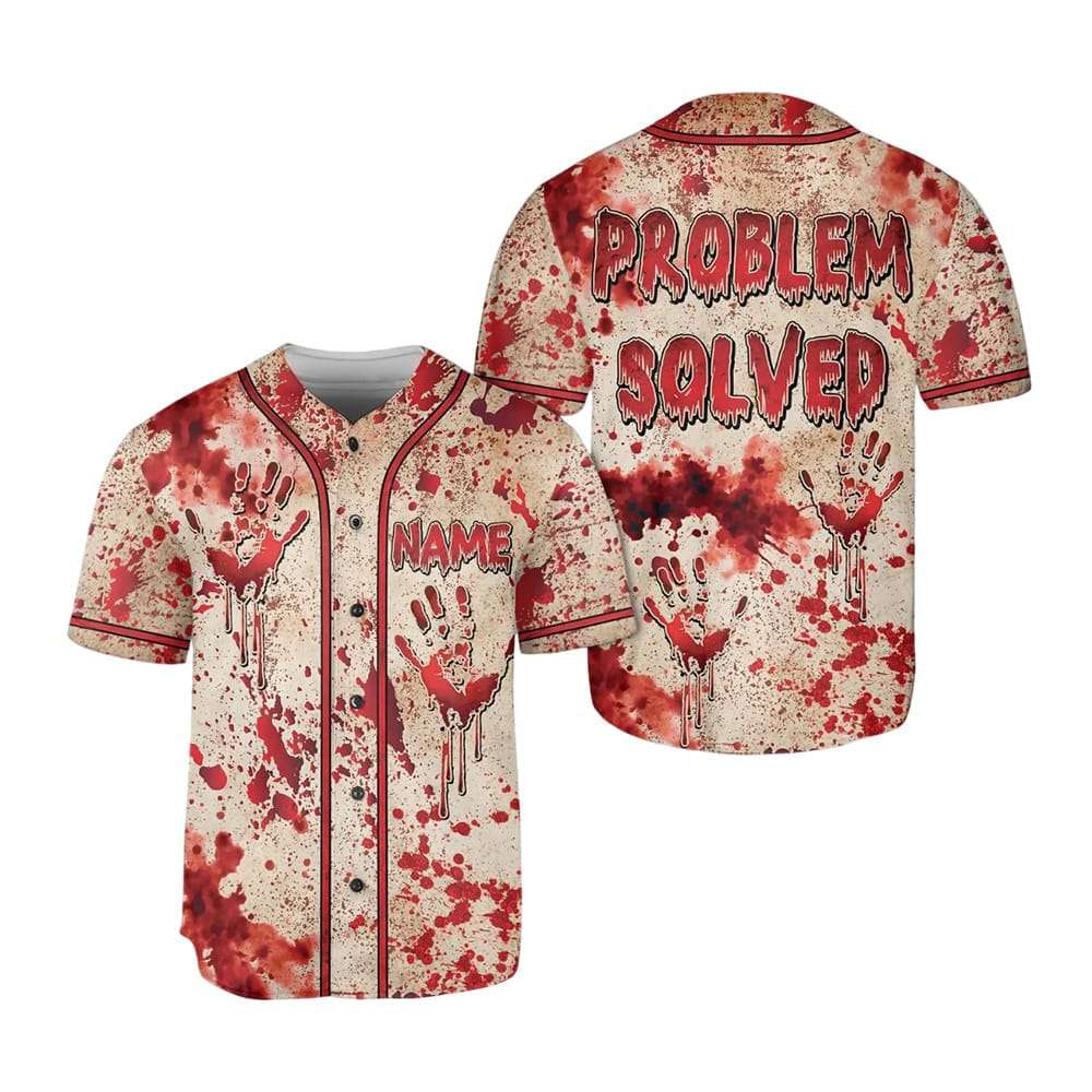 Problem Solved Bloody Halloween Baseball Jersey Problem Solved Bloody Halloween Baseball Jersey