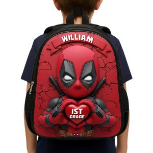 Personalized Deadpool Red Warrior Themed School Bag2