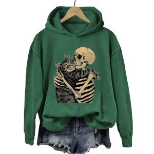 Halloween Skeleton Cat Hoodie3