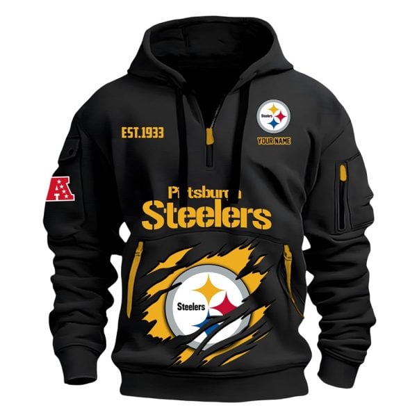 Steelers Est 1933 Custom Name Quarter Zip Hoodie