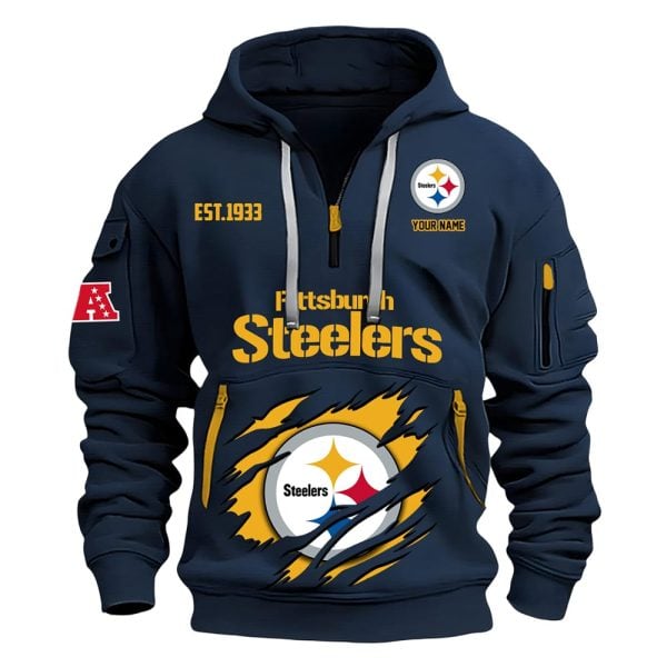 Steelers Est 1933 Custom Name Quarter Zip Hoodie