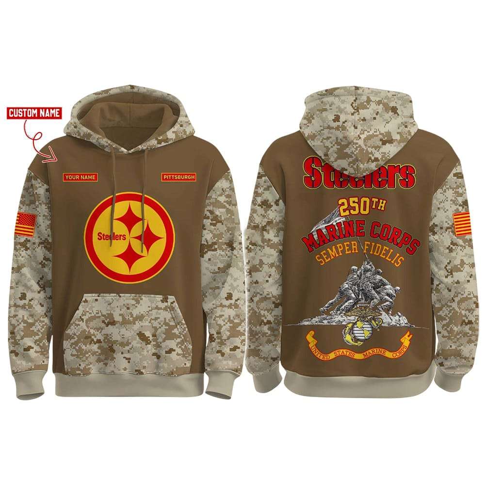 Steelers USMC 250th Birthday Hoodie Steelers USMC 250th Birthday Hoodie