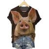 Vintage Pig Print Short Sleeves T-shirt