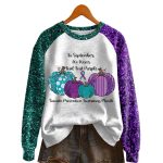 Women's In September We Wear Teal And Purple Suicide Prevention Awareness Print Raglan Sleeve Sweatshirt