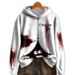 Women's Retro Halloween Hide and Seek Monster Horror Blood I'm Fine Print Hoodie
