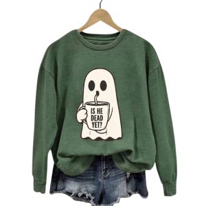 Halloween Is He Dead Yet Ghost Print Casual Sweatshirt1 1