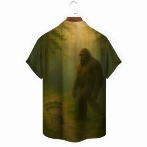 Forest Bigfoot Footprints Print Mens Pocket Short Sleeve Shirts1