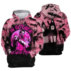Micheal Myers In October We Wear Pink Hoodie