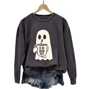 Halloween Is He Dead Yet Ghost Print Casual Sweatshirt4 1