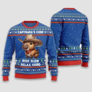 Capybaras Code Ride Slow Relax Hard Christmas Ugly Sweater1