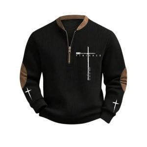 Mens It Is Finished Cross Printed Casual Top1