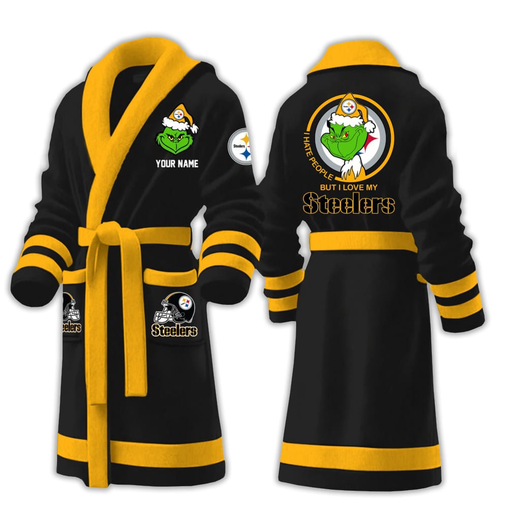 Grnch I Hate People But I Love My Steelers Fleece Bathrobe Grnch I Hate People But I Love My Steelers Fleece Bathrobe